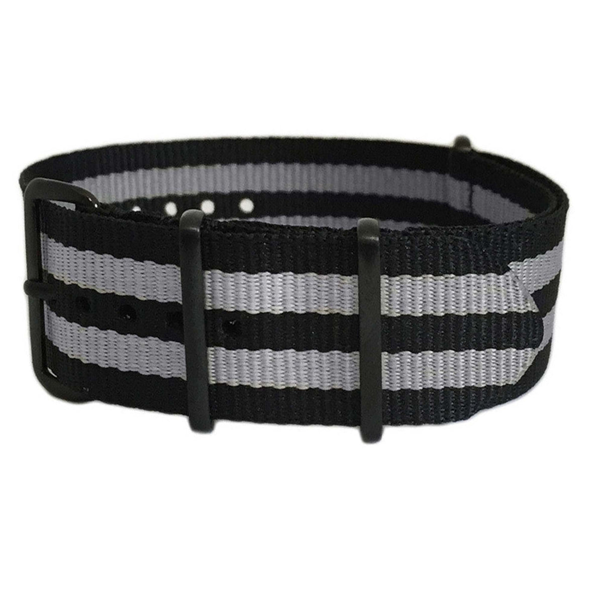 Ballistic Nylon Watch Band | 4 Square Ring | Bond Double Grey Stripe | PVD (Black) Hardware