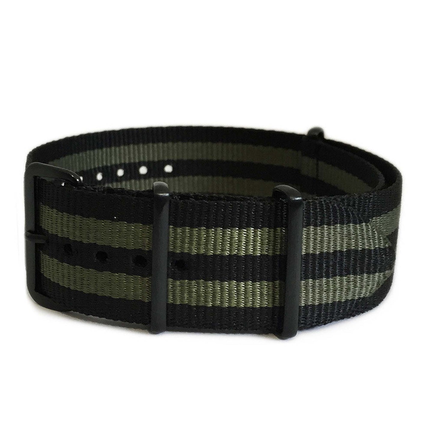 Ballistic Nylon Watch Band | 4 Square Ring | Double Olive Stripe | PVD (Black) Hardware