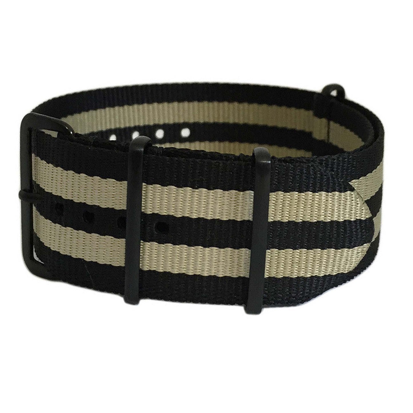 Ballistic Nylon Watch Band | 4 Square Ring | Double Tan Stripe | PVD (Black) Hardware