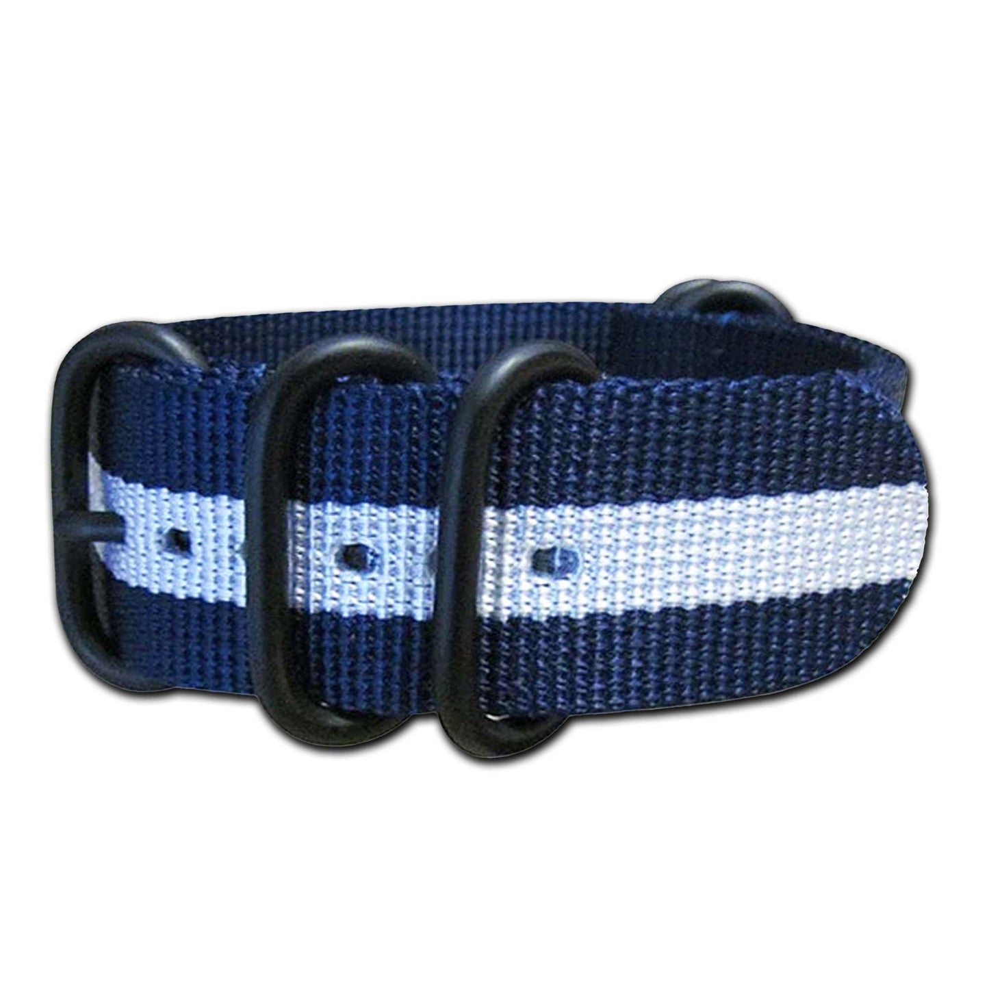 Ballistic Nylon Watch Band | 5-Ring | Navy-White | PVD (Black) Hardware