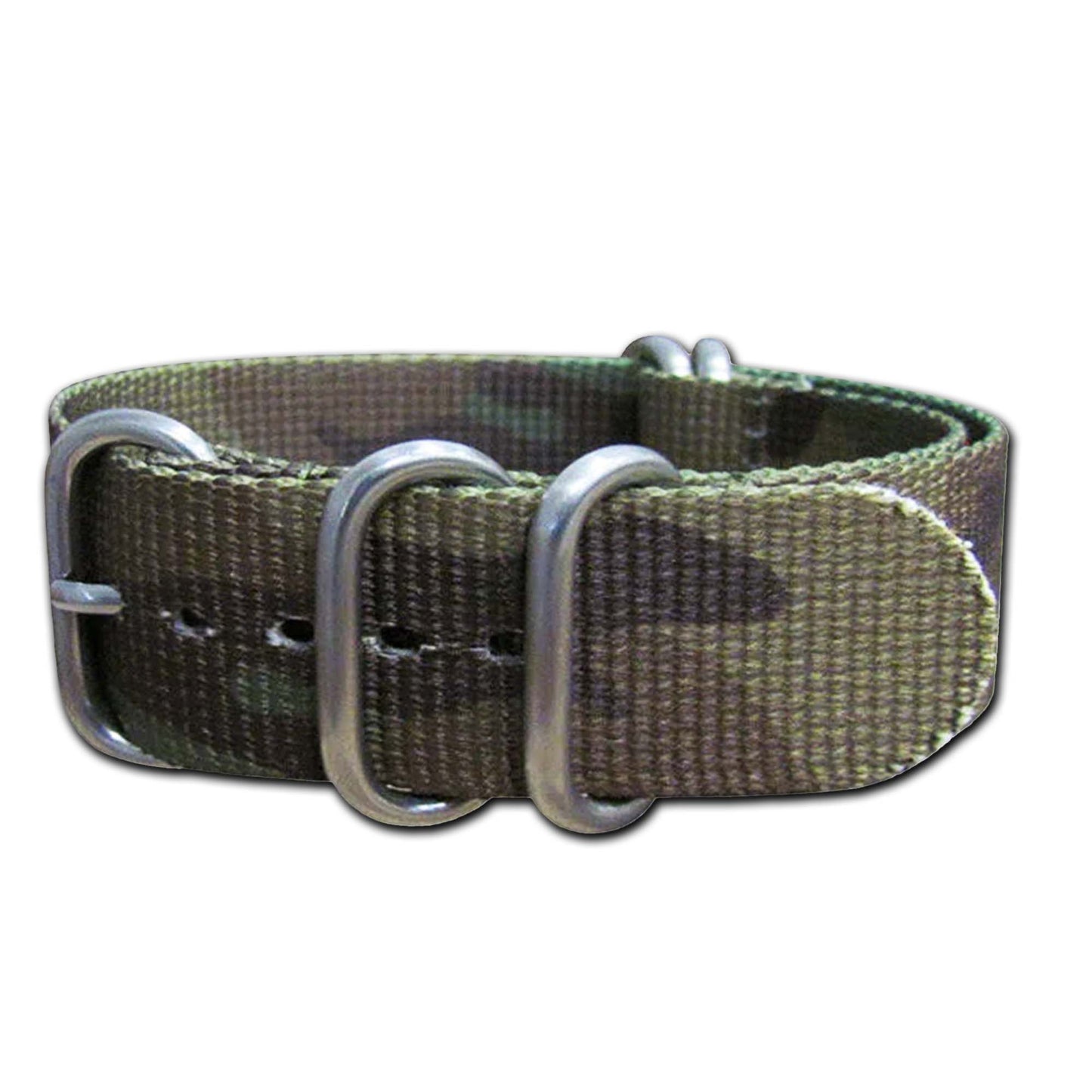 Ballistic Nylon Watch Band | 5-Ring | Camouflage | Brushed Hardware