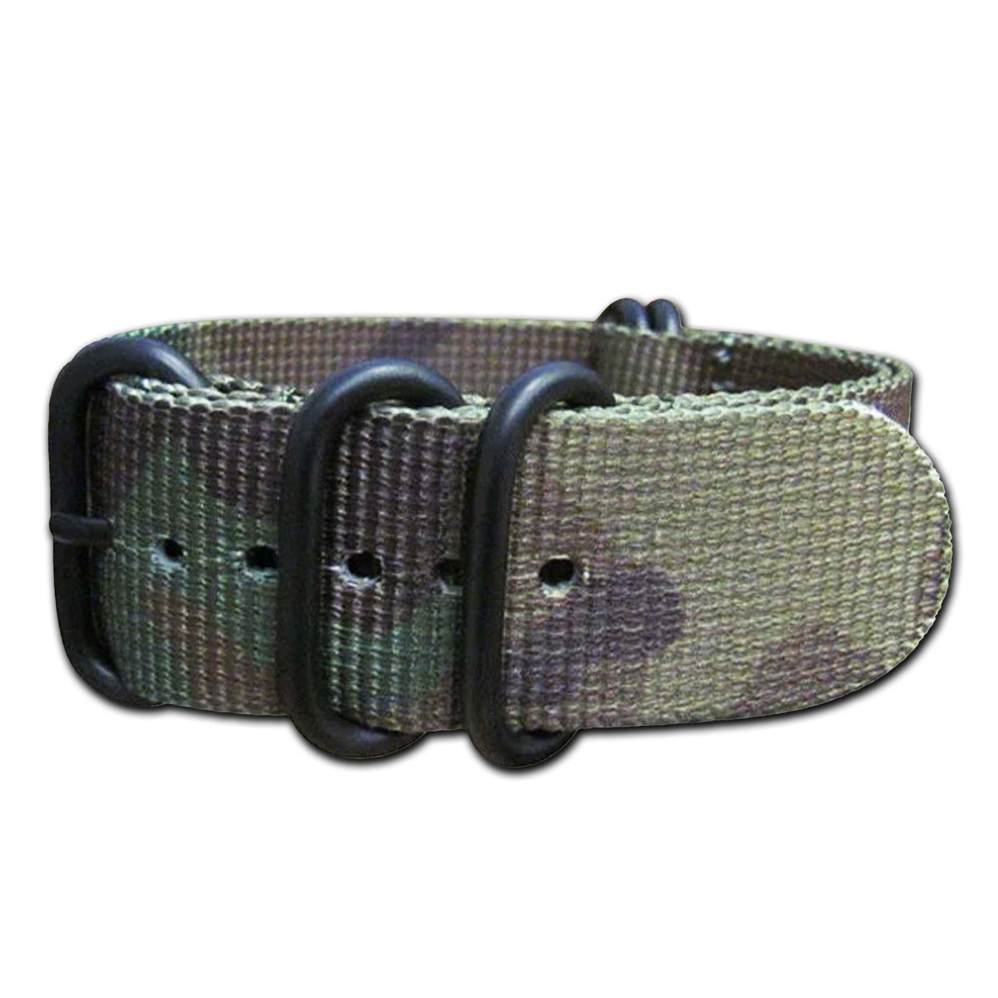 Ballistic Nylon Watch Band | 5-Ring | Camouflage | PVD (Black) Hardware