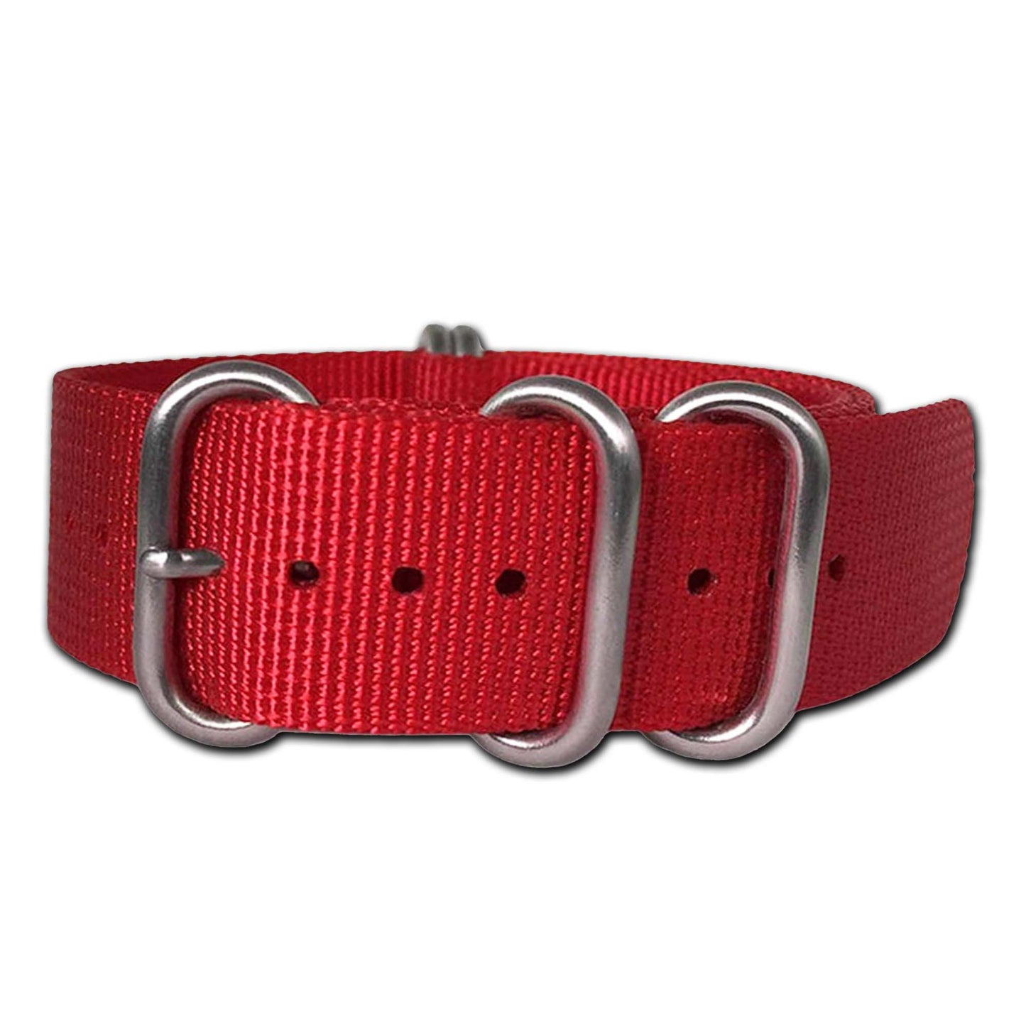 Ballistic Nylon Watch Band | 5-Ring | Red | Brushed Hardware