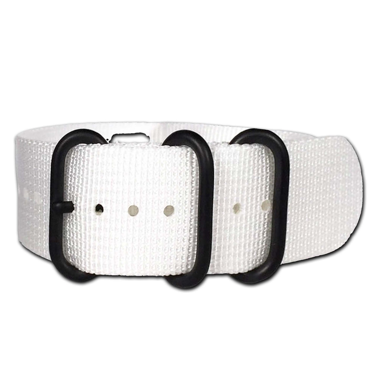 Ballistic Nylon Watch Band | 5-Ring | White | PVD (Black) Hardware