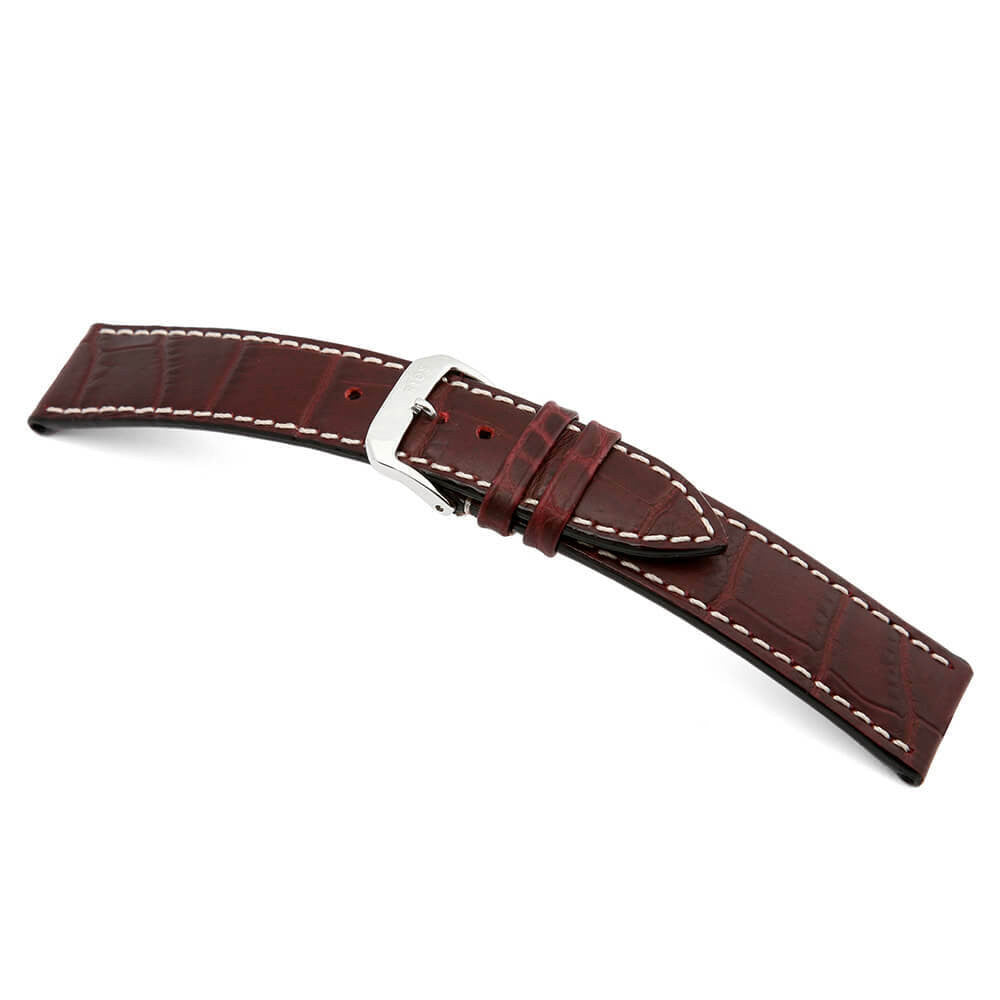 Embossed Leather Alligator Print Watch Band | Panama | Burgundy