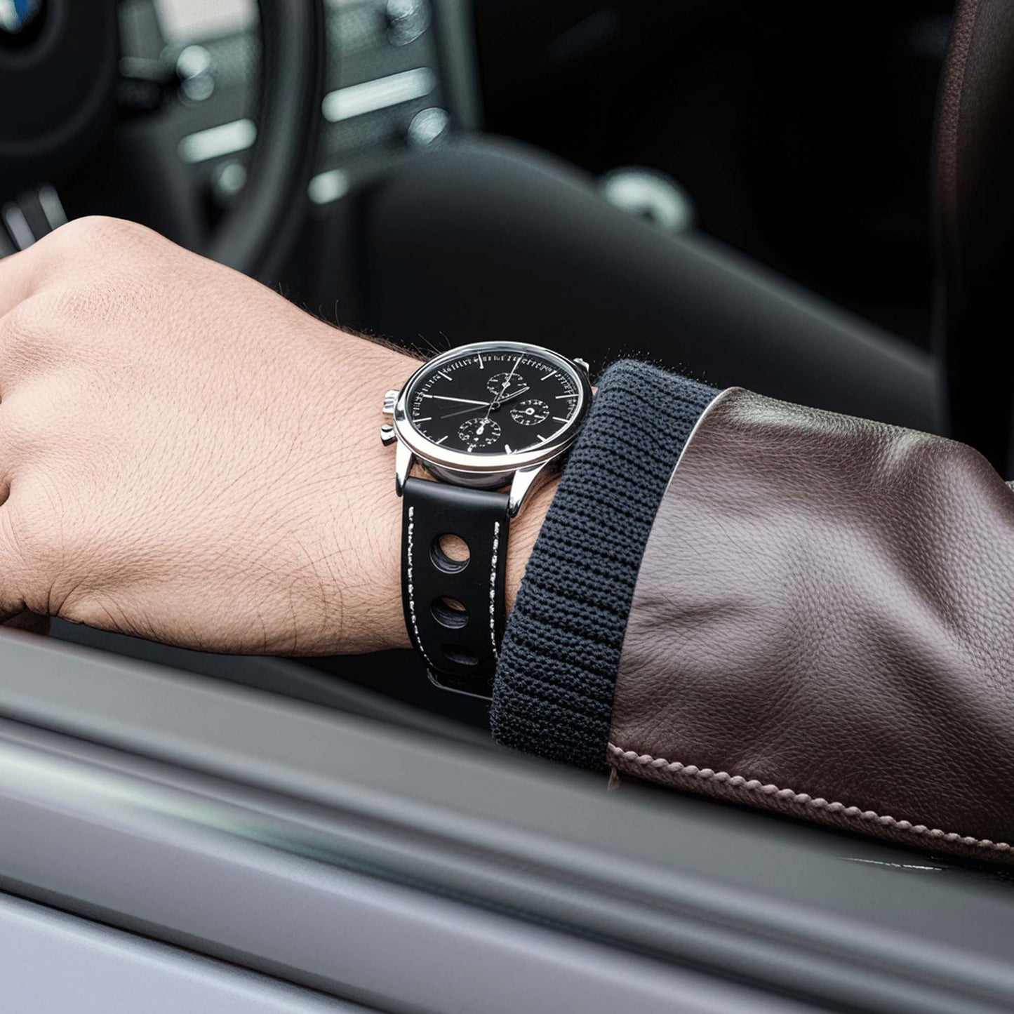 Black Tanned Leather Band with Racing Holes