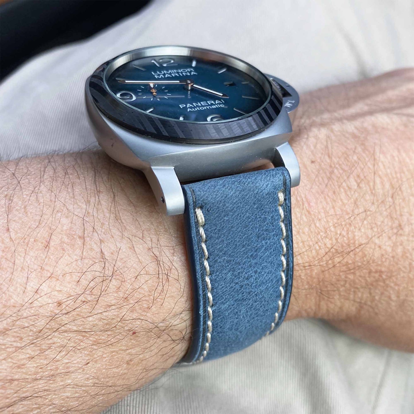 Leather Watch Band | Smooth Denim | Off-White Stitch