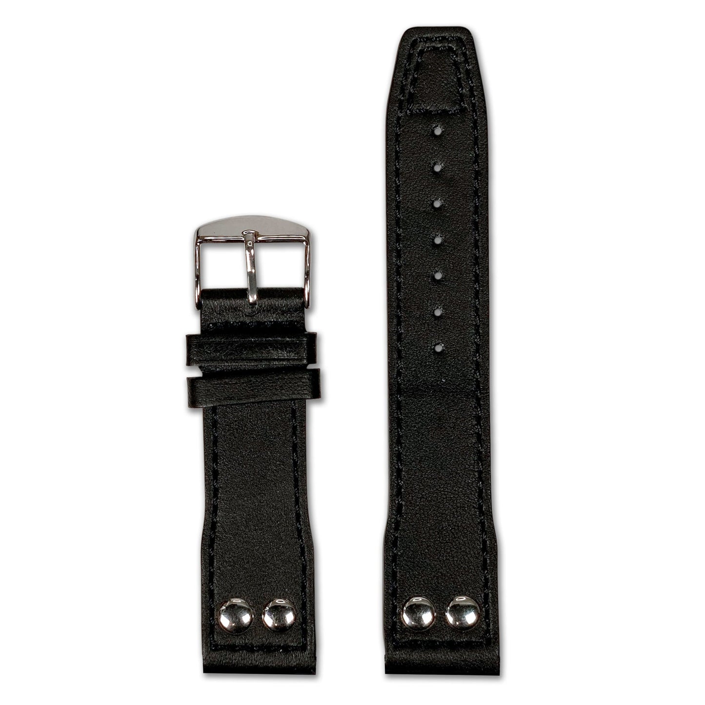 Calf Leather Pilot Style Watch Band | Black | Match Stitching | IWC Style