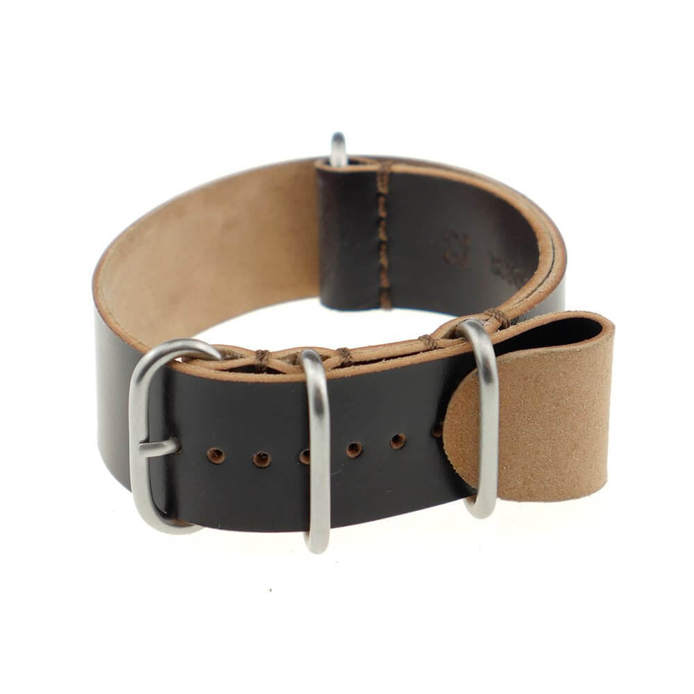 Shell Cordovan Watch Band | Prague | One-Piece | 4 Brushed Rings | Mocha