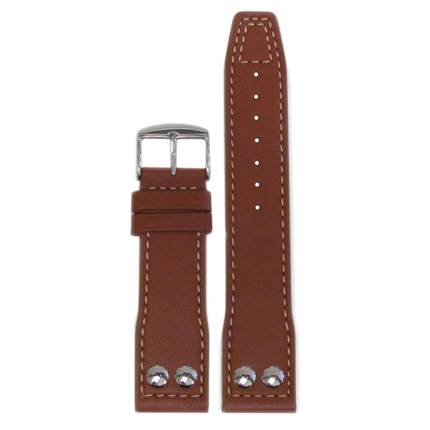 Quick Release | Calf Leather Pilot Watch Band | Brown | White Stitch | IWC Style