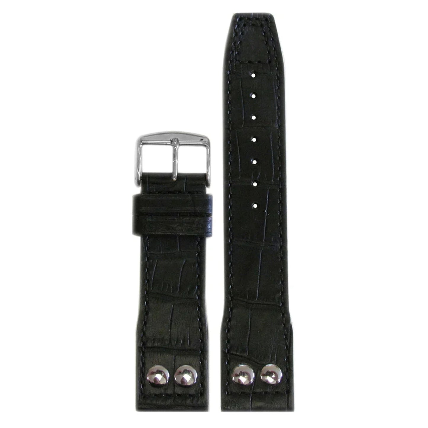 QR | Embossed Gator Pilot Watch Band | Black | Match Stitch | For IWC