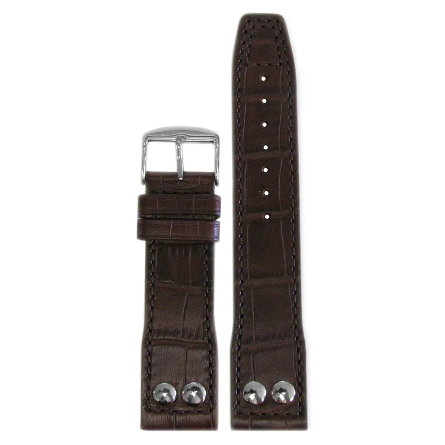 QR | Embossed Gator Pilot Watch Band | Dark Brown | Match Stitch | For IWC