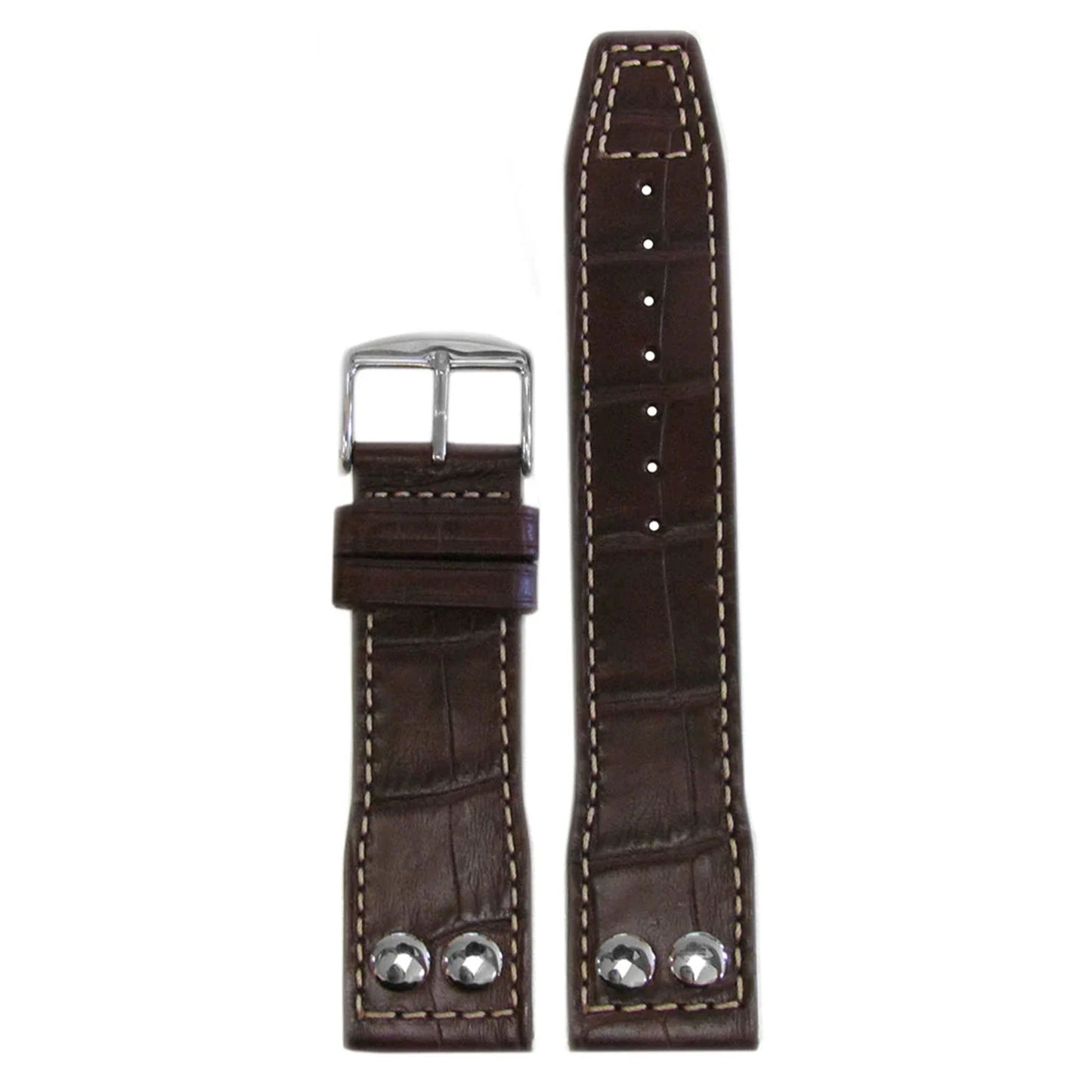 QR | Embossed Gator Pilot Watch Band | Dark Brown | White Stitch | For IWC