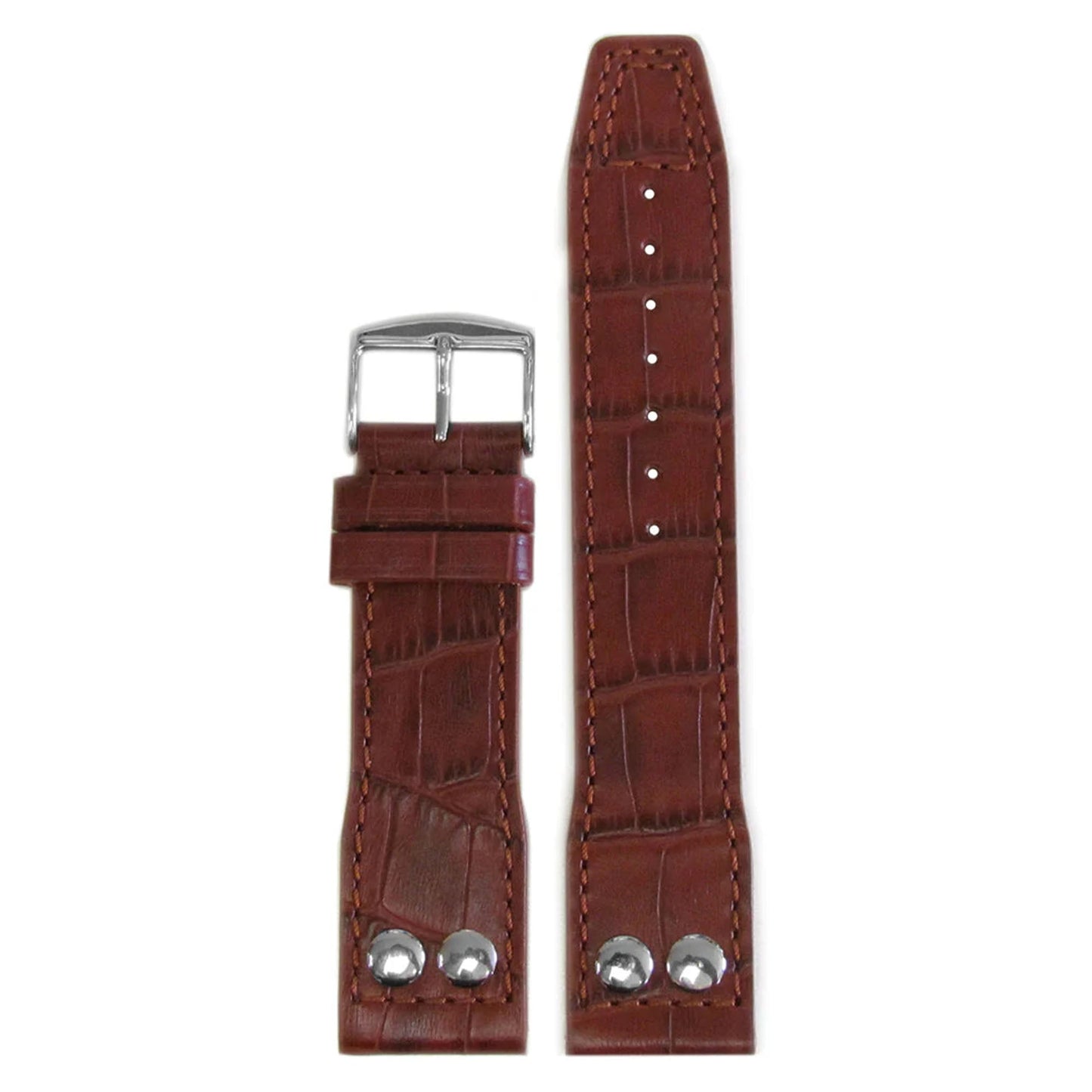 QR | Embossed Gator Pilot Watch Band | Medium Brown | Match Stitch | For IWC