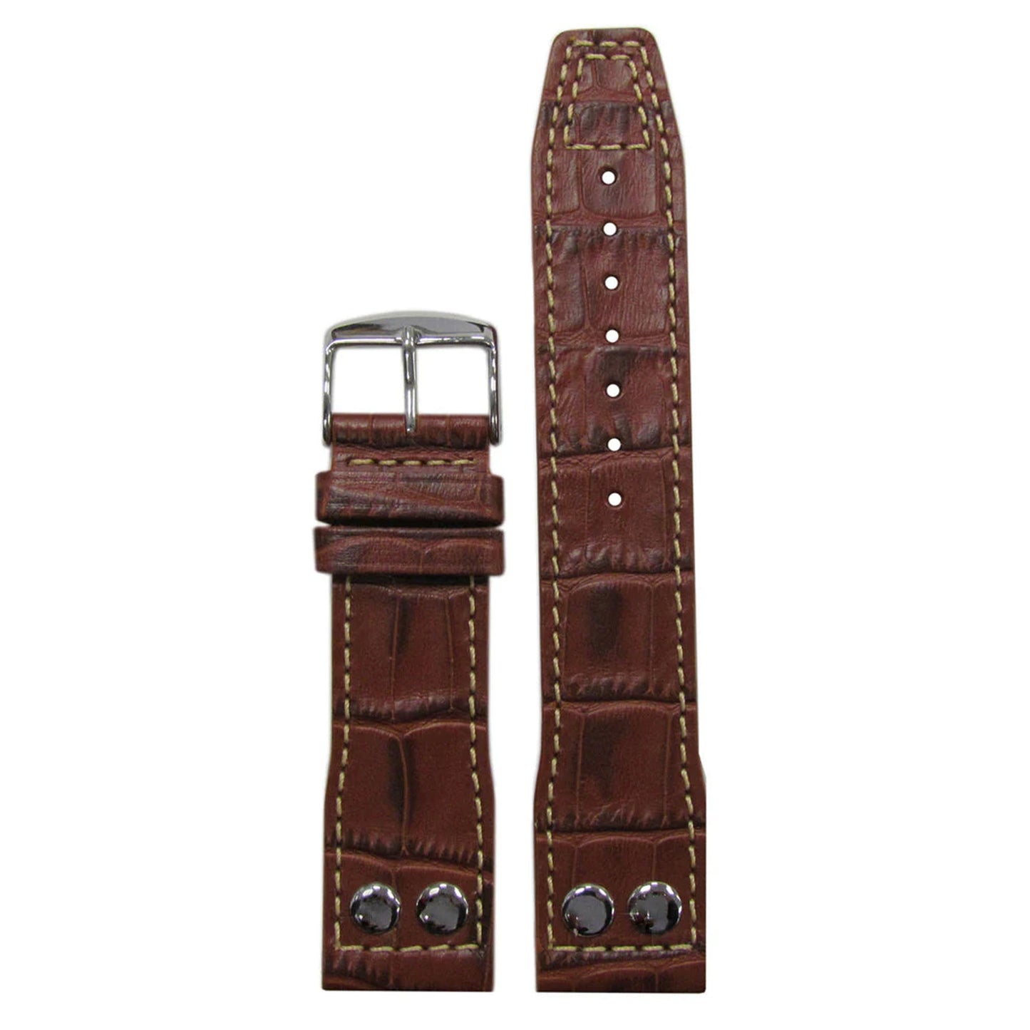 QR | Embossed Gator Pilot Watch Band | Medium Brown | White Stitch | For IWC