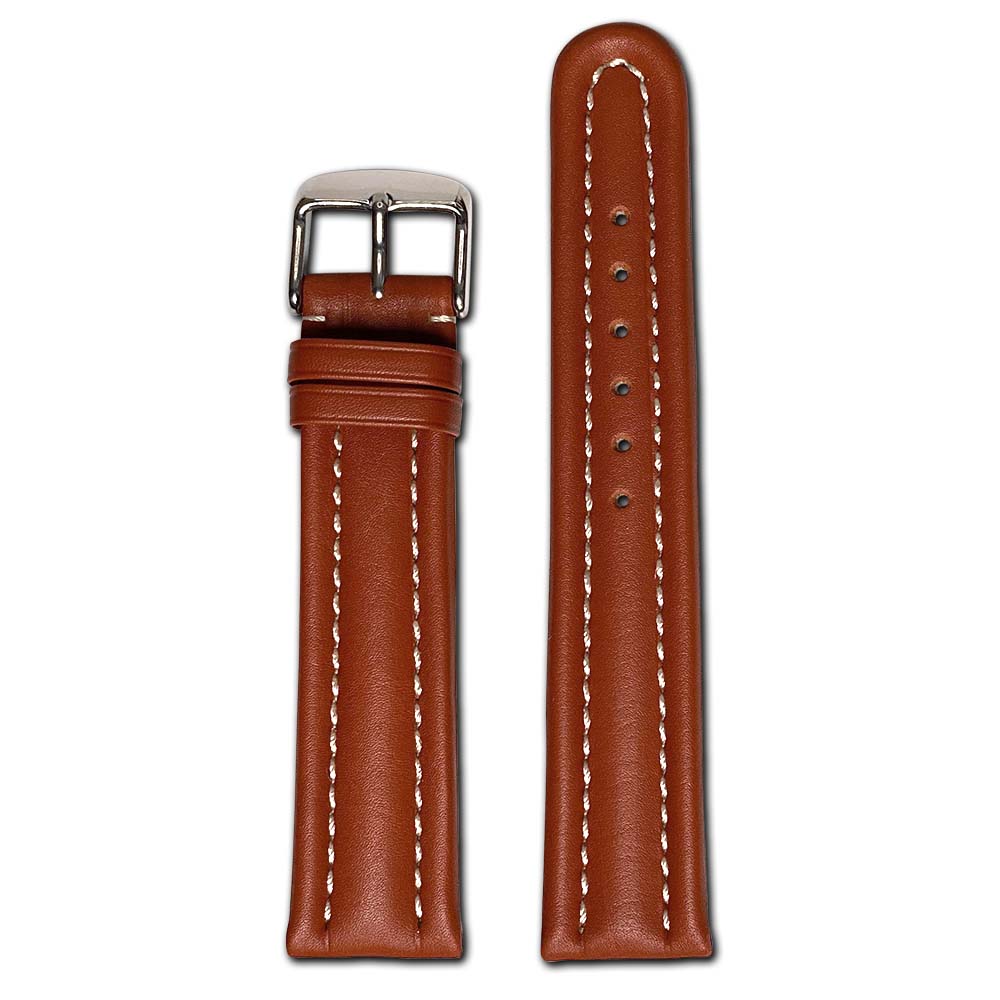 20mm Smart Watch Band | Quick Release | Calf Leather | Cognac | White Stitch