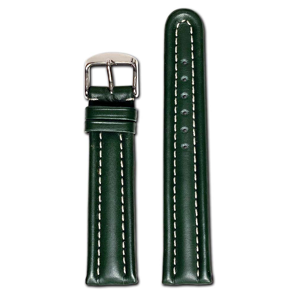 18mm Smart Watch Band | Quick Release | Calf Leather | Forest Green | White Stitch