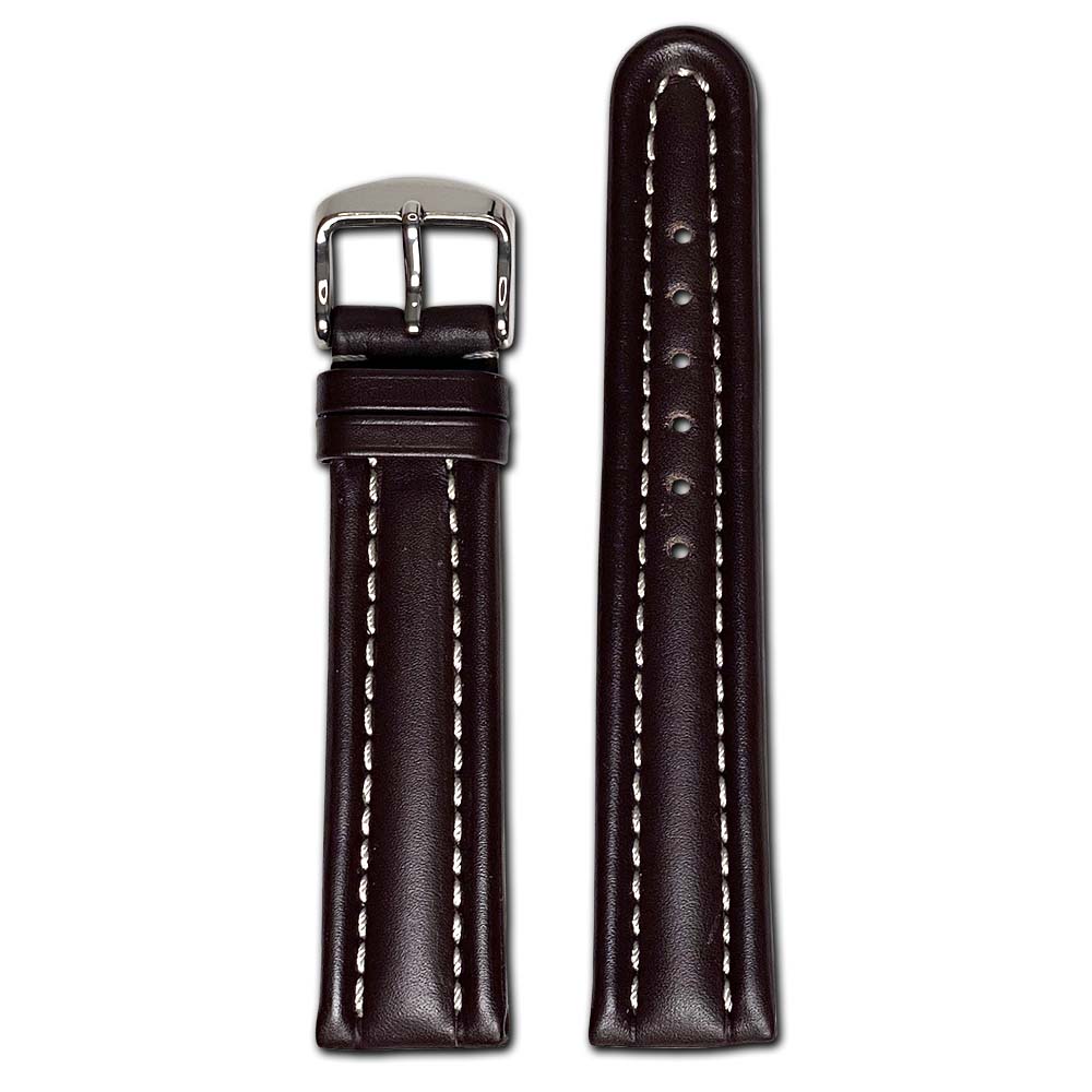 22mm Smart Watch Band | Quick Release | Calf Leather | Mocha | White Stitch