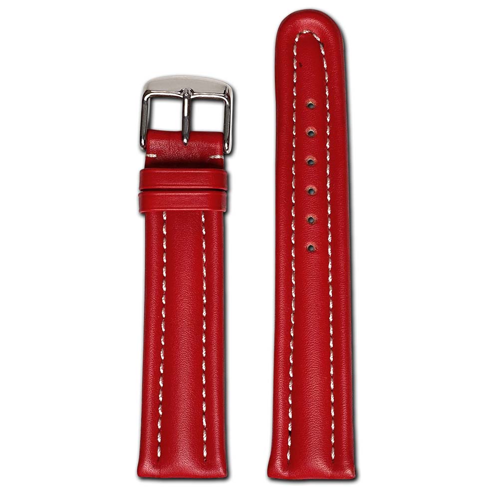 20mm Smart Watch Band | Quick Release | Calf Leather | Red | White Stitch