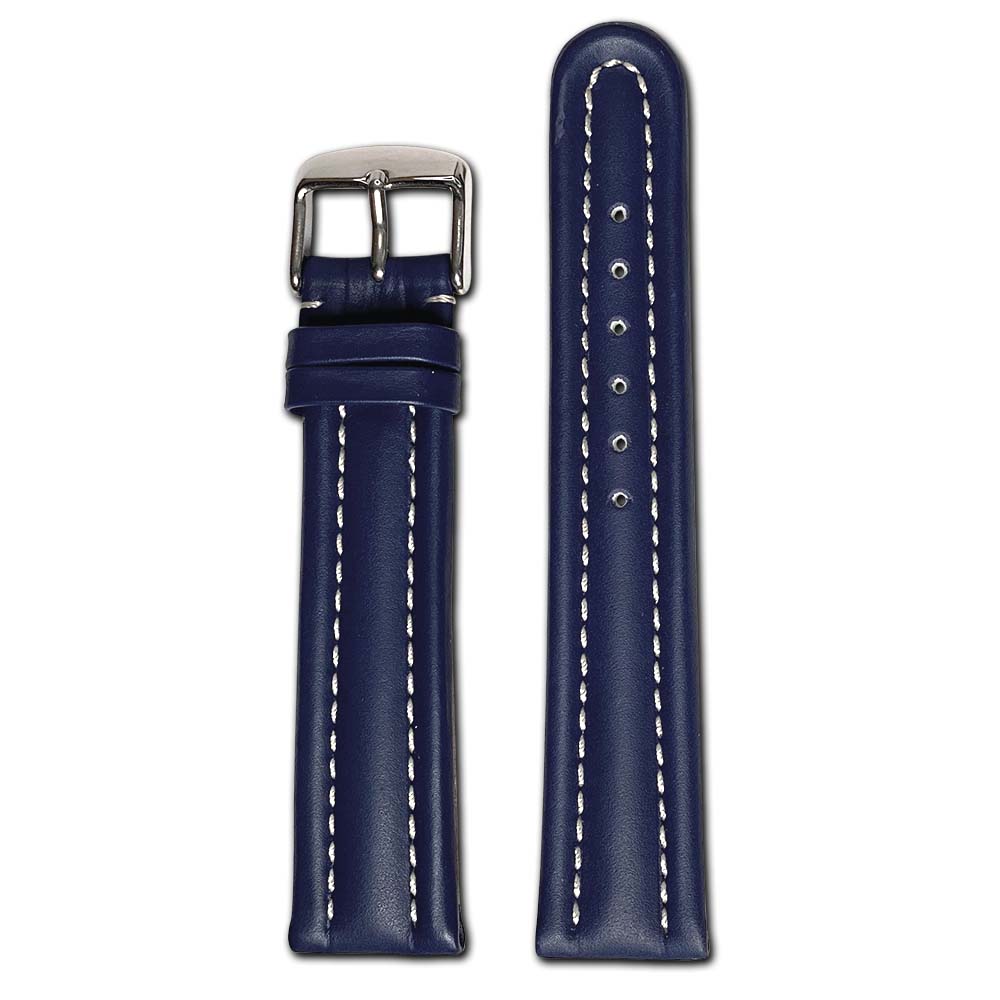 22mm Smart Watch Band | Quick Release | Calf Leather | Royal Blue | White Stitch