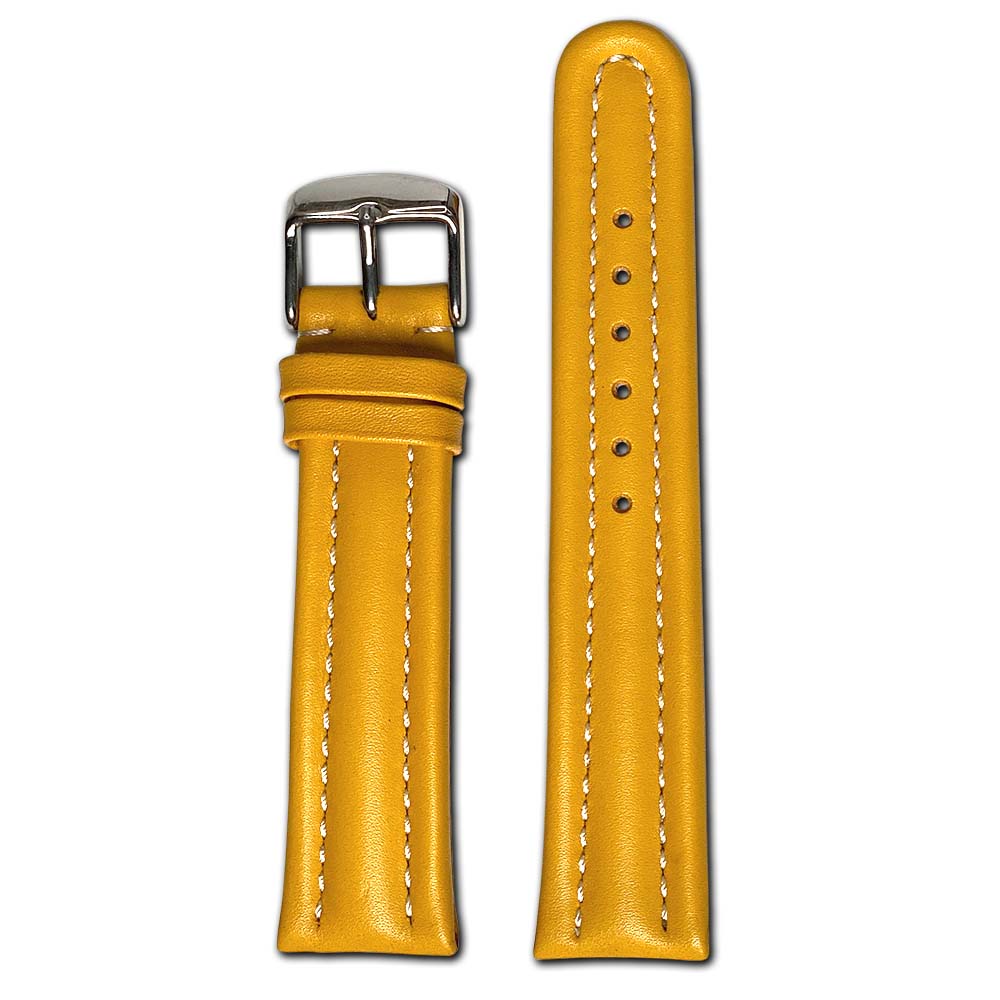 22mm Smart Watch Band | Quick Release | Calf Leather | Yellow | White Stitch