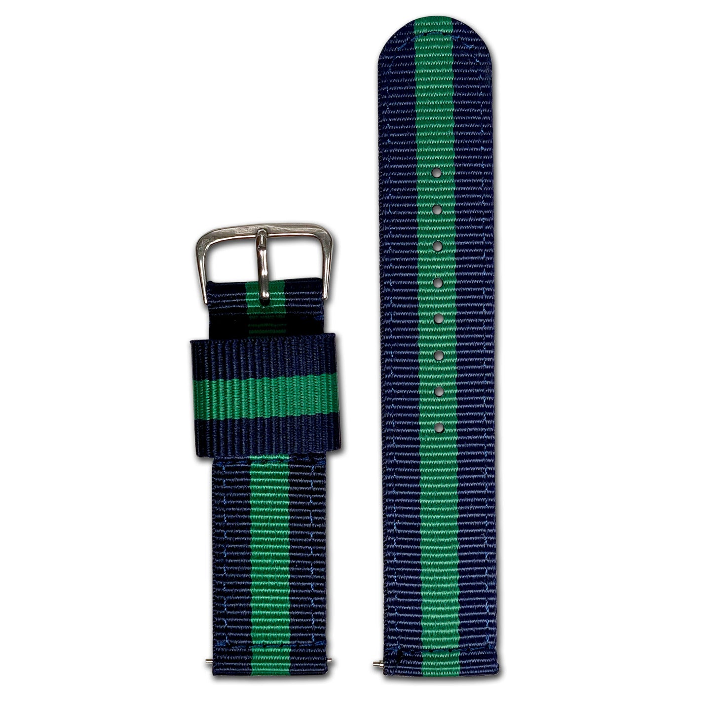 Quick Release Watch Band | Nylon | Two-Piece | Navy & Green Striped