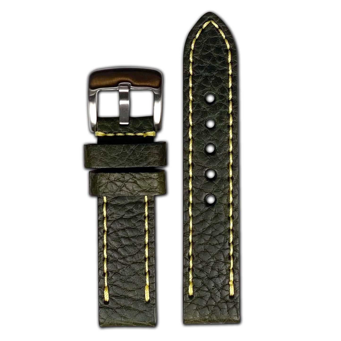 Quick Release | Pebble Grain Leather Watch Band | Avocado | Yellow Stitch