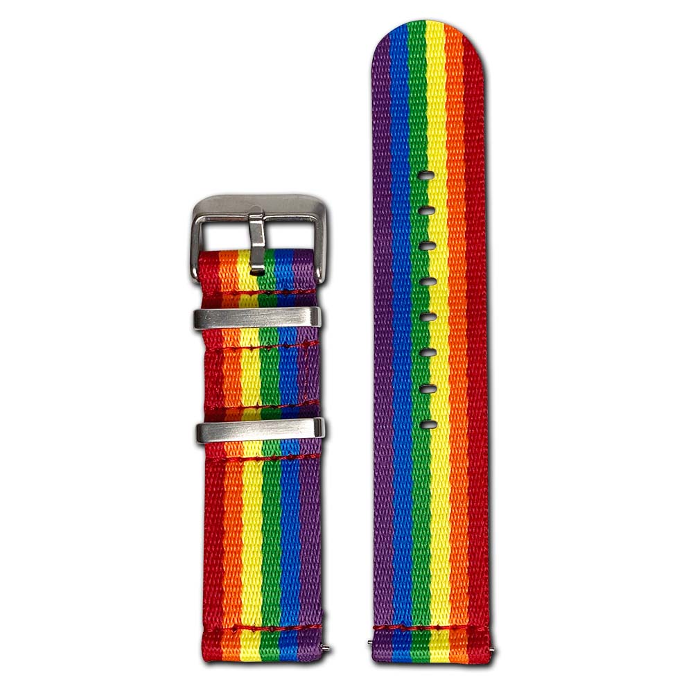 Quick Release Watch Band | Seatbelt | Two-Piece | Red Stitch | Rainbow