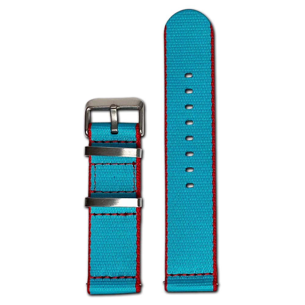 Quick Release Watch Band | Seatbelt | Two-Piece | Red Stitch | Teal
