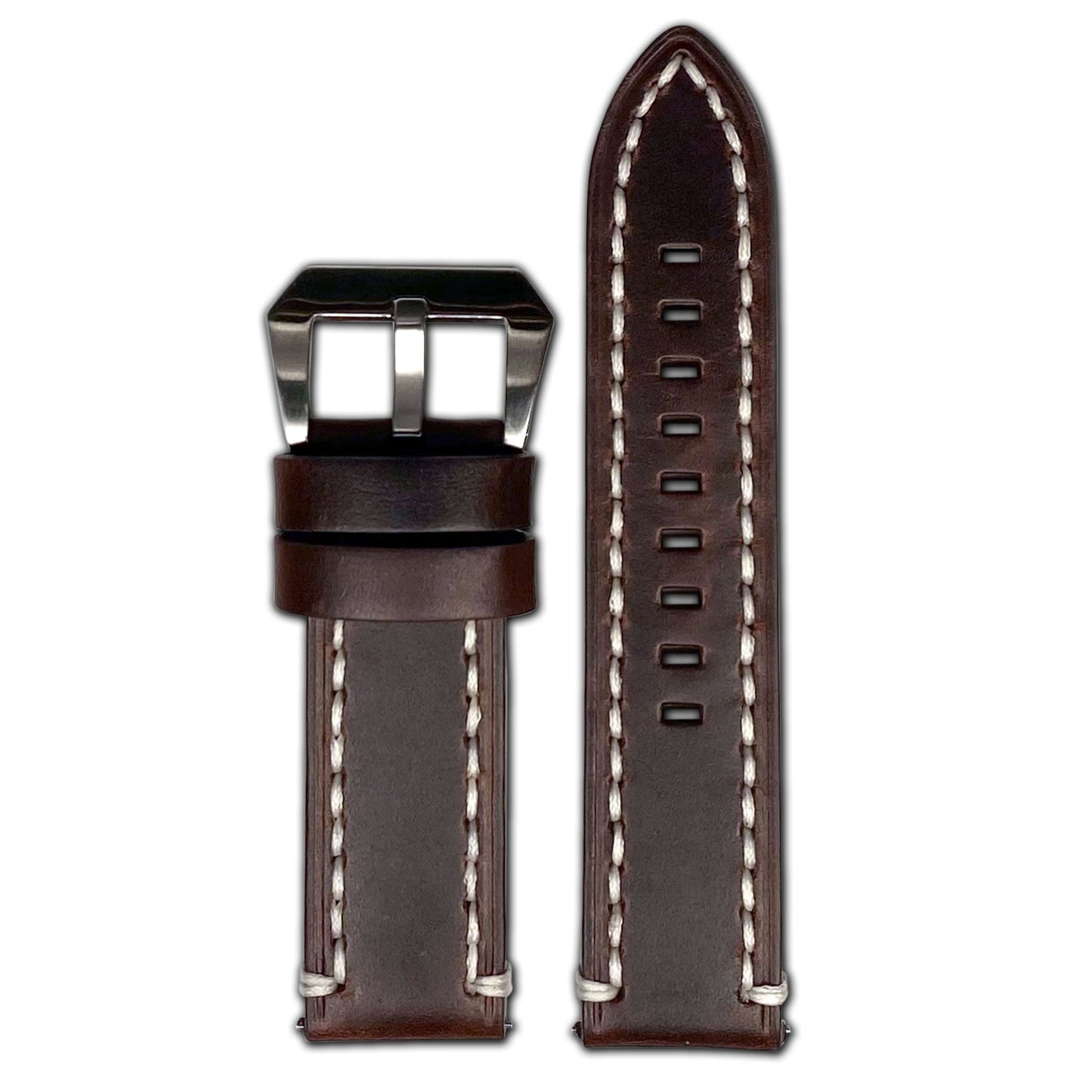 Quick Release | Vintage Tobacco Watch Band | Dark Brown | White Stitch