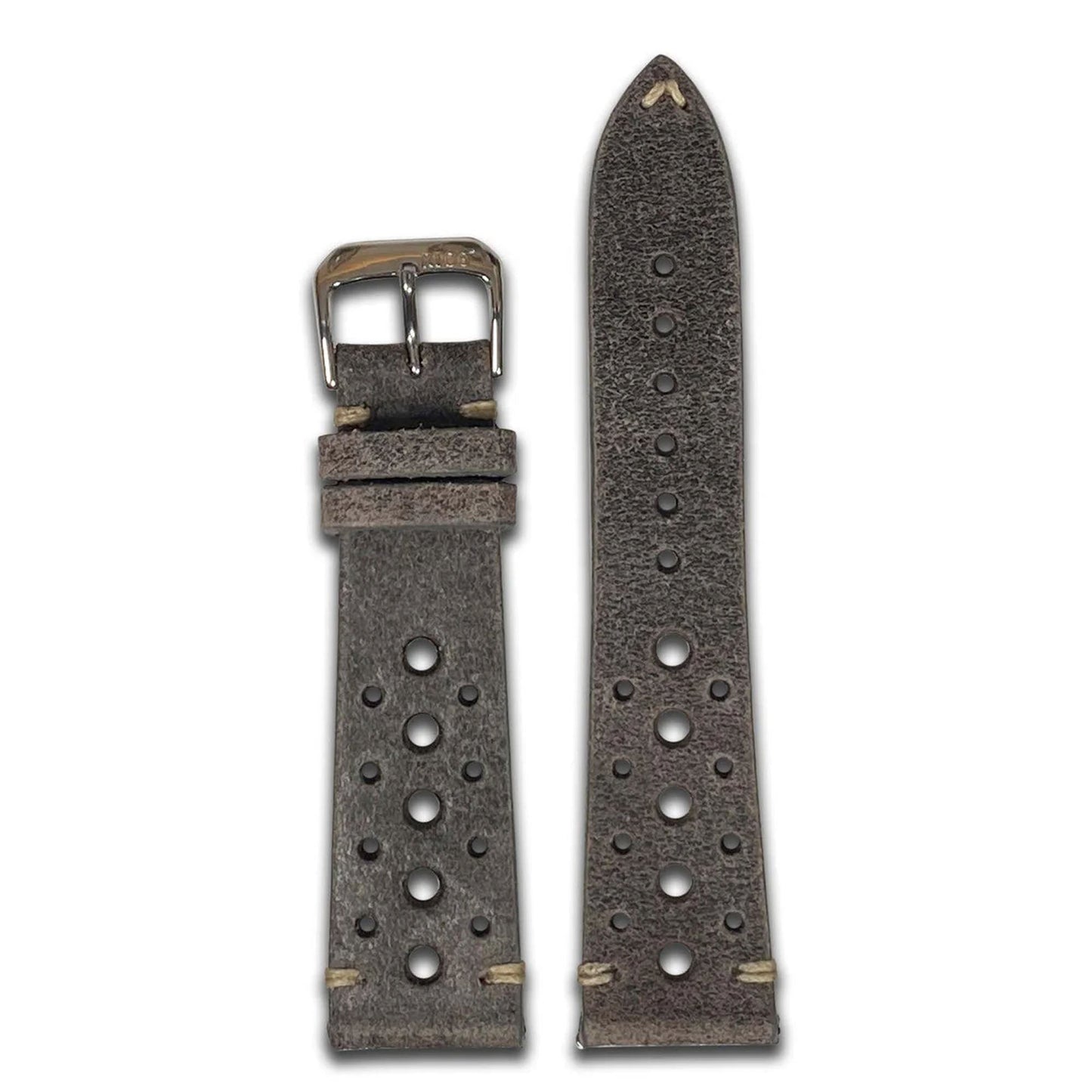 Quick Release | Vintage Leather WatchBand | Charcoal | Race Holes | Cream Stitch