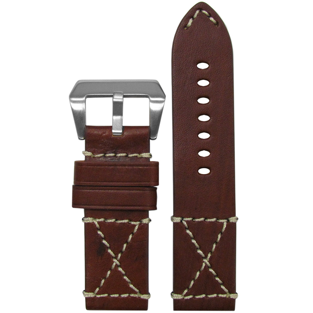 Red Oak "X" Vintage Leather Watch Band | X-Box White Stitch