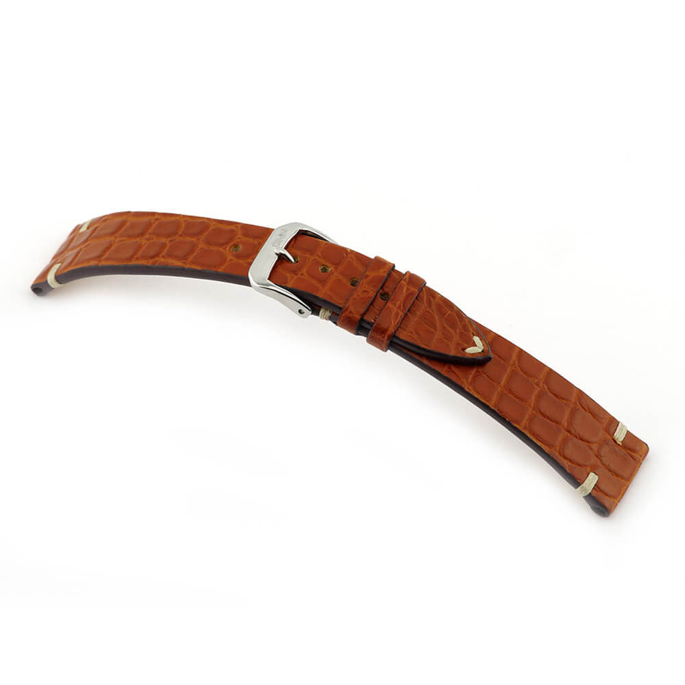 Genuine Alligator Watch Band | Royal | Flank Cut | Mahogany | Vintage Stitch