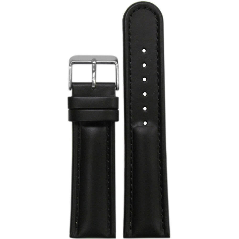 Quick Release | Padded Saddle Leather Watch Band | Black | Match Stitch