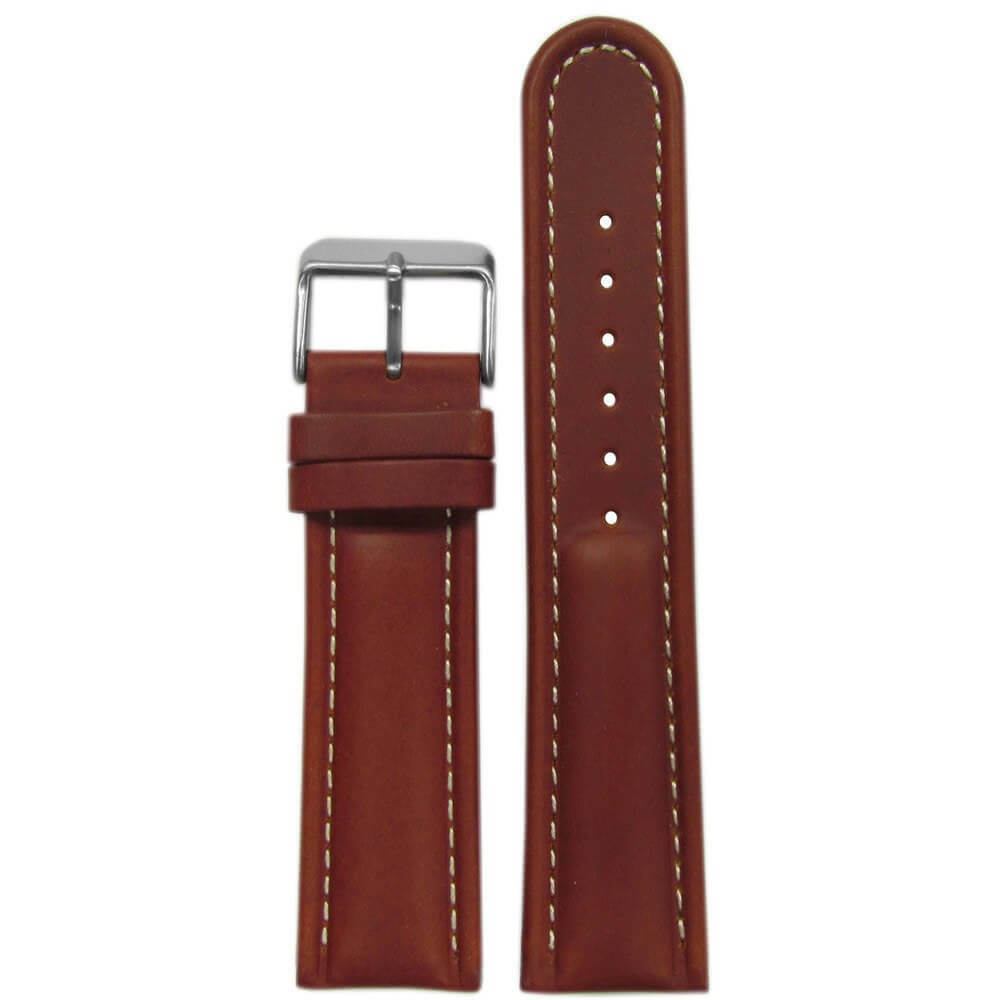Quick Release | Padded Saddle Leather Watch Band | Medium Brown | White Stitch