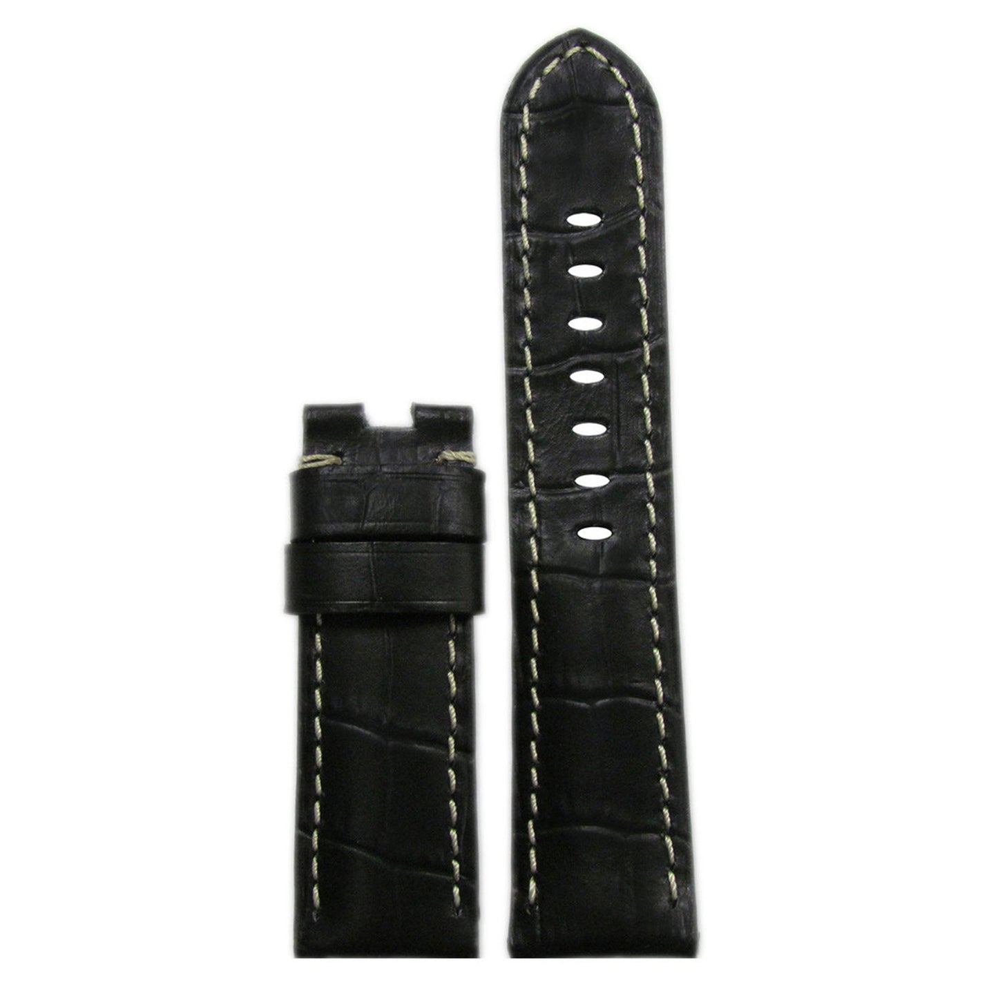 Embossed Leather Watch Band | Gator Print | Semi-Gloss | Black | White Stitch | for Panerai Deploy