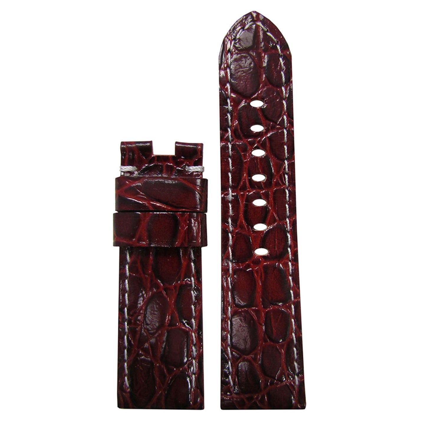 Embossed Leather Watch Band | Gator Print | Semi-Gloss | Bordeaux | White Stitch | for Panerai Deploy
