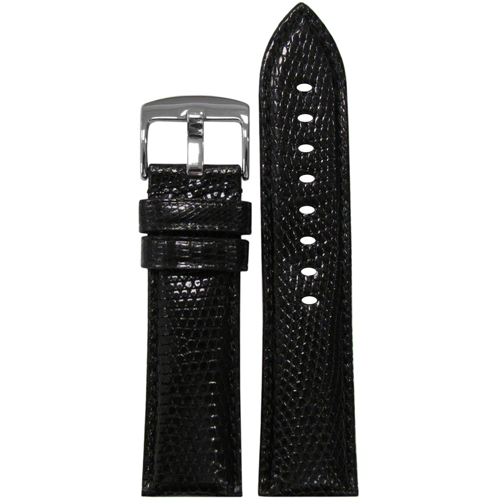 Semi-Gloss Genuine Lizard Watch Band | Classic | Black | Match Stitch