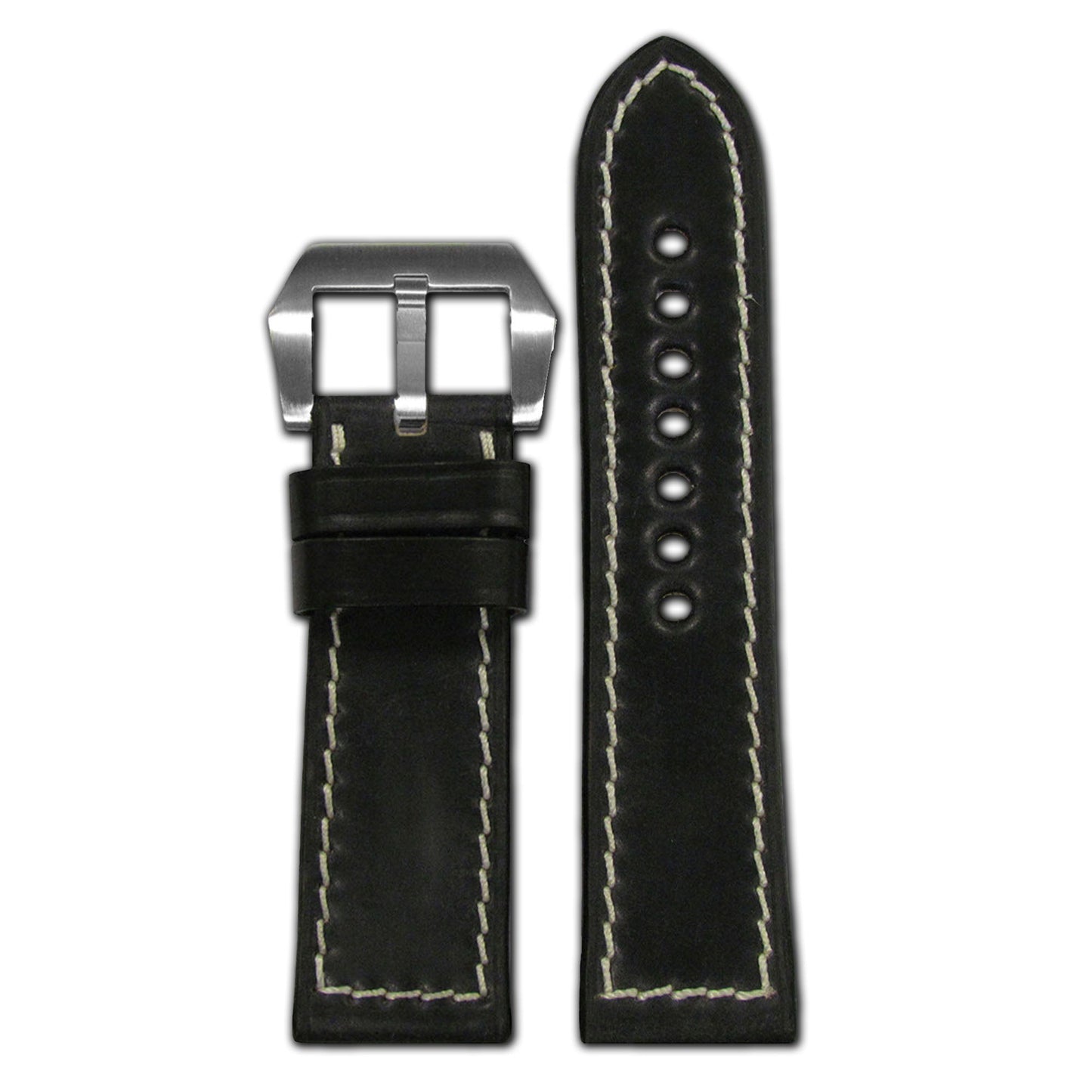 Shell Cordovan Leather Watch Band | Flat | Black | White Stitch