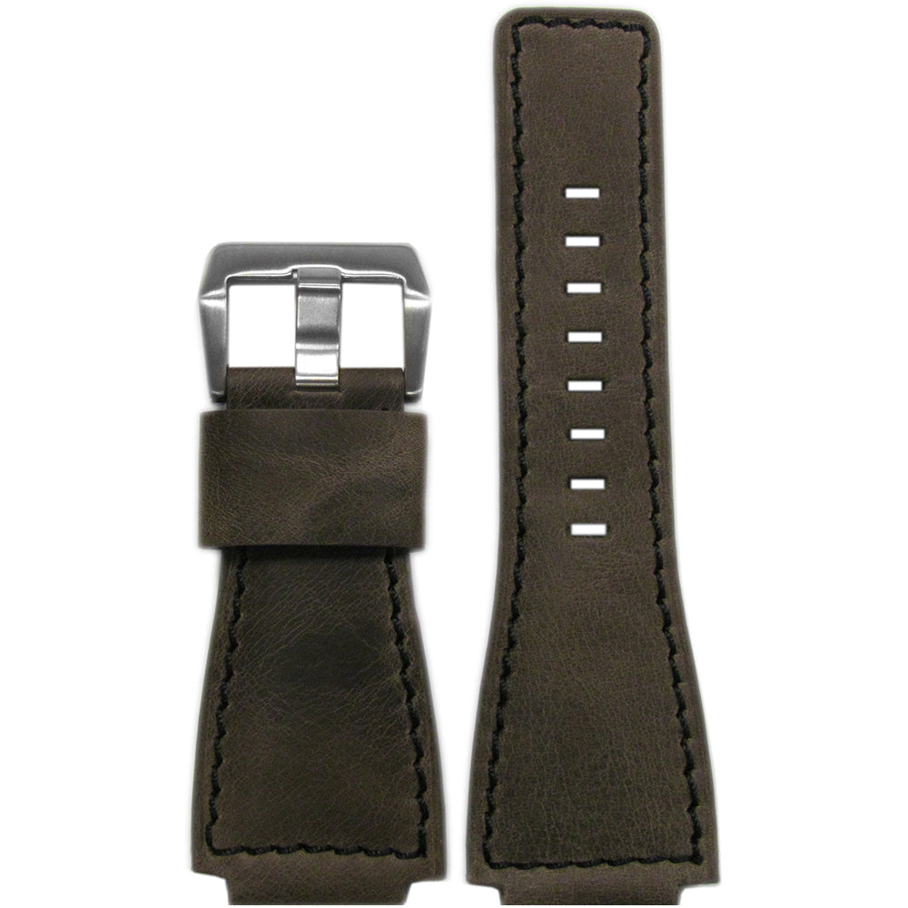 Dark Oak Distressed Vintage Leather Watch Band | Black Stitching | For Bell & Ross