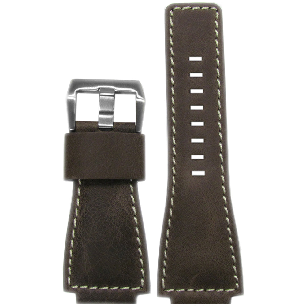 Dark Oak Distressed Vintage Leather Watch Band | White Stitching | For Bell & Ross