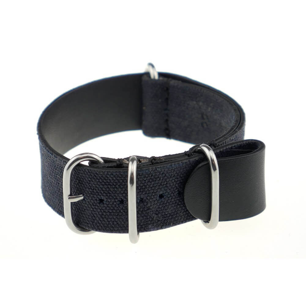 Canvas Watch Band | Sofia | One-Piece | 4 Polished Rings | Black