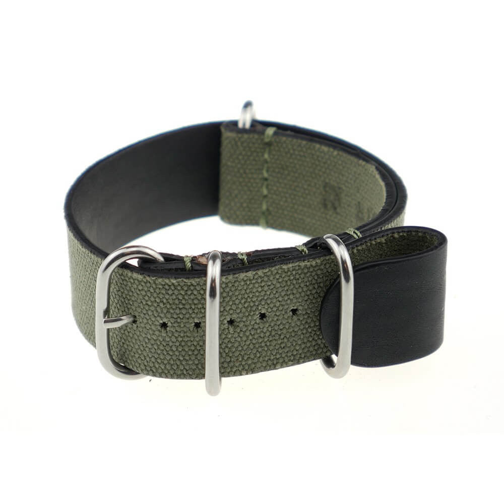 Canvas Watch Band | Sofia | One-Piece | 4 Polished Rings | Olive Drab