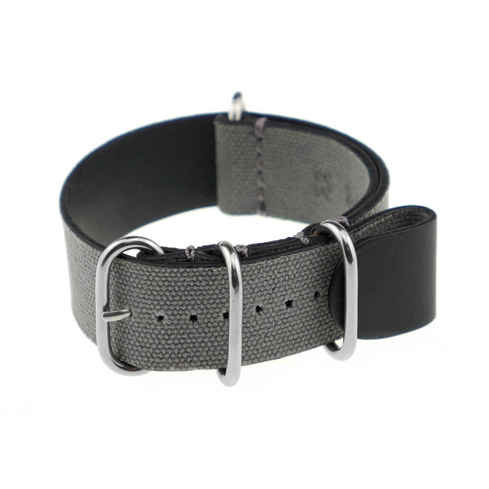 Canvas Watch Band | Sofia | One-Piece | 4 Polished Rings | Stone Grey