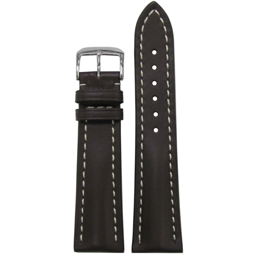 Soft Calf Leather Watch Band | Mocha | White Stitch | For Breitling