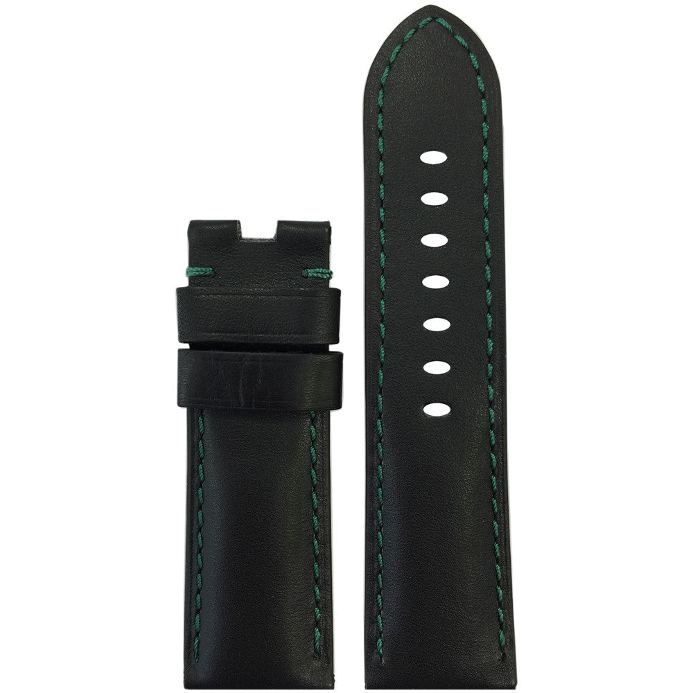 Soft Calf Leather Watch Band | Black | Colored Stitch | for Panerai Deploy