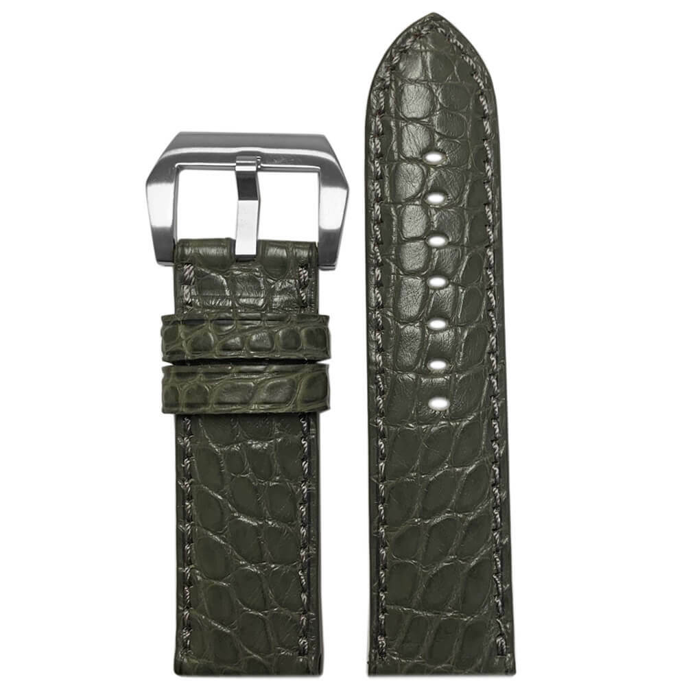 Padded Alligator Watch Band | Stone Grey | Match Stitch | Flank Cut