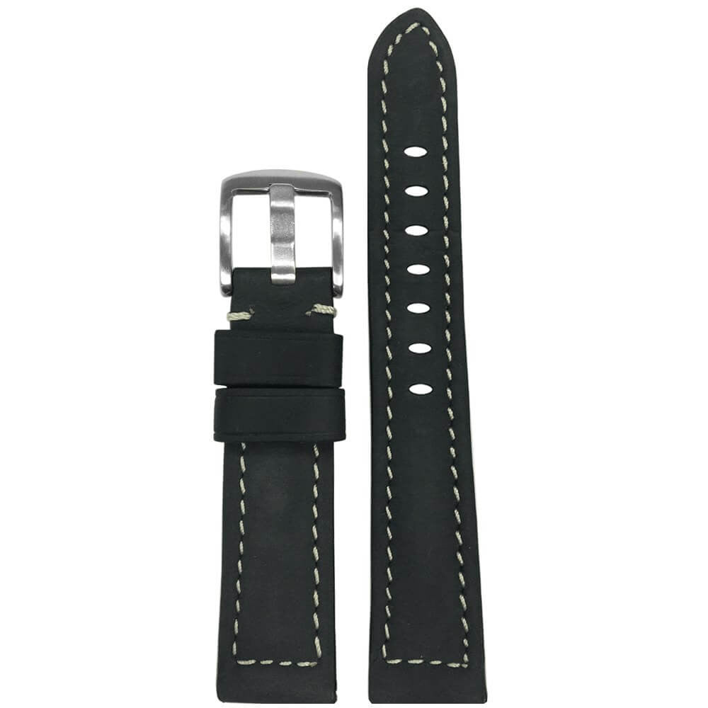 Sueded Calf Leather Watch Band | Padded | Charcoal | White Stitch