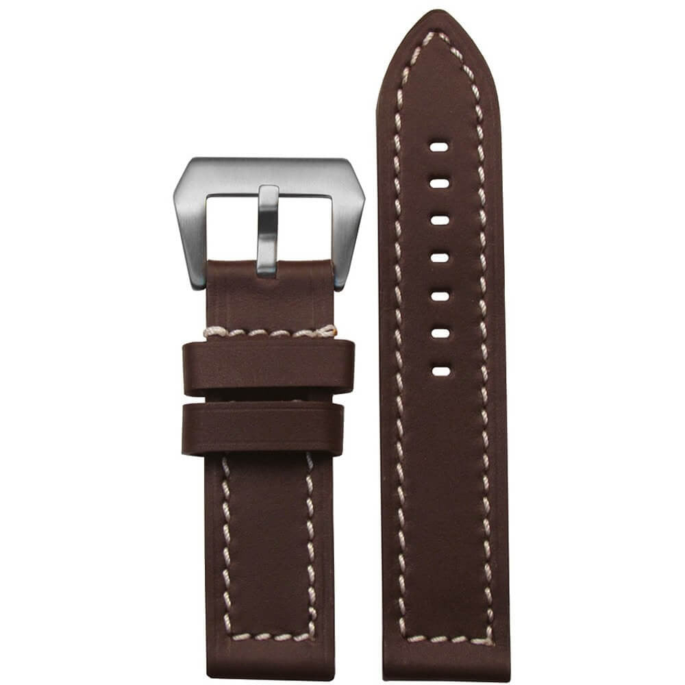 Swiss Anfibio Leather Watch Band | Waterproof | Flat | Brown | White Stitch