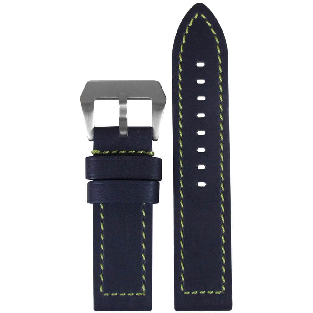 Swiss Anfibio Leather Watch Band | Waterproof | Flat | Navy | Green Stitch